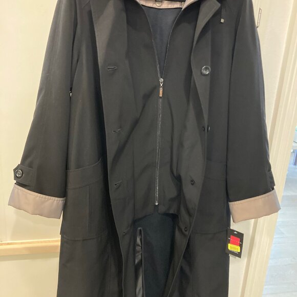 NWT Gallery Womens Trench Raincoat Sz Med Removable Hood Water Resistant Black - Picture 14 of 15